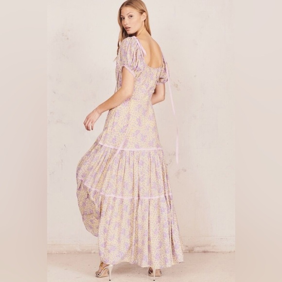 LoveShackFancy Womens Jessie Floral Maxi Dress Sz 0 Purple Rain Drop Lined - Picture 2 of 13